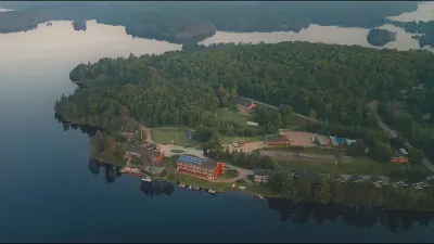 Aerial view of Couples Resort, Galeairy Lake and Algonquin Park in the Muskoka region